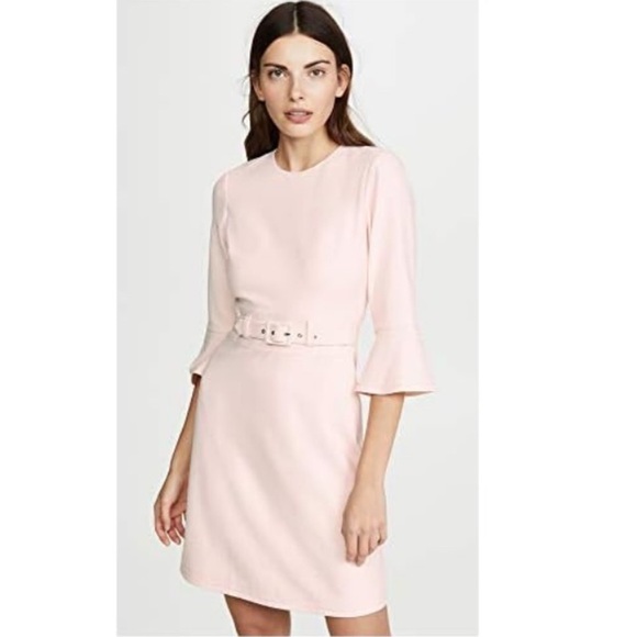 SHOSHANNA ODILA PETAL PINK CREPE FLARE SLEEVE BELTED DRESS SIZE 6 - Picture 4 of 16